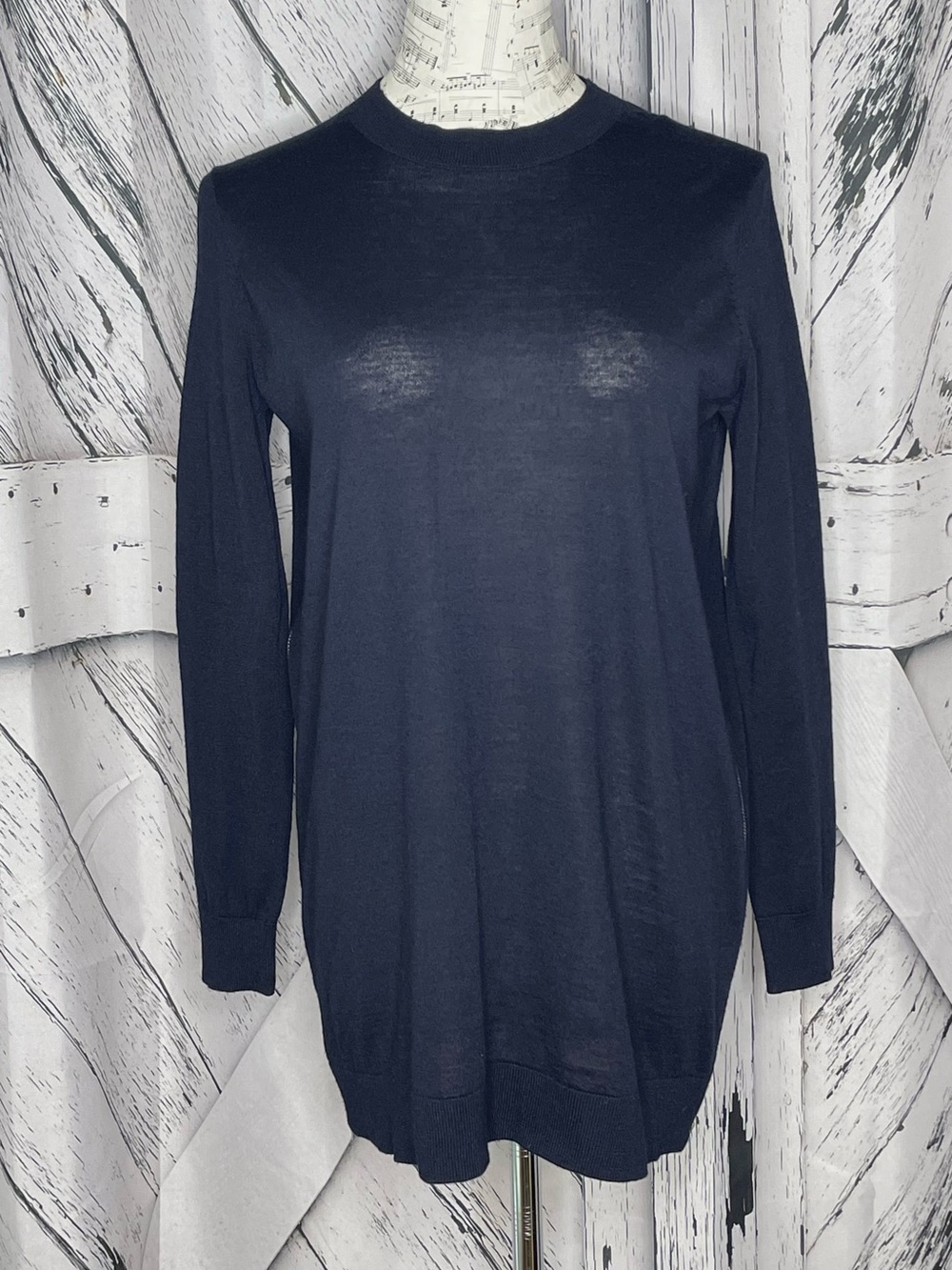 Cos Merino Wool Sweater Tunic Side Zippers Navy XS